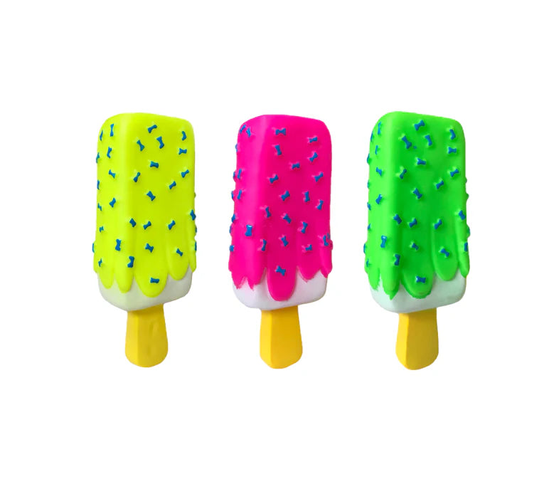 Squeaky Ice Cream Popsicle Dog Toy 15 cm – Bone Print, Assorted Colours, Soft Chew