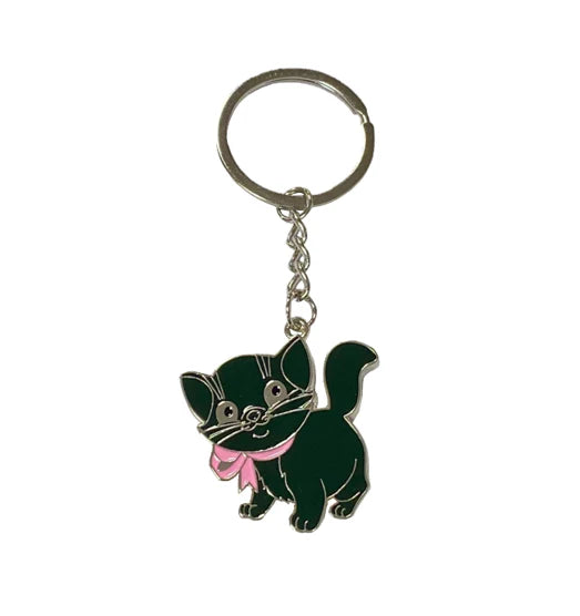 Metal Cat w/ Ribbon Keychain 10 cm – Enamel Heart Charm (Assorted Colours)