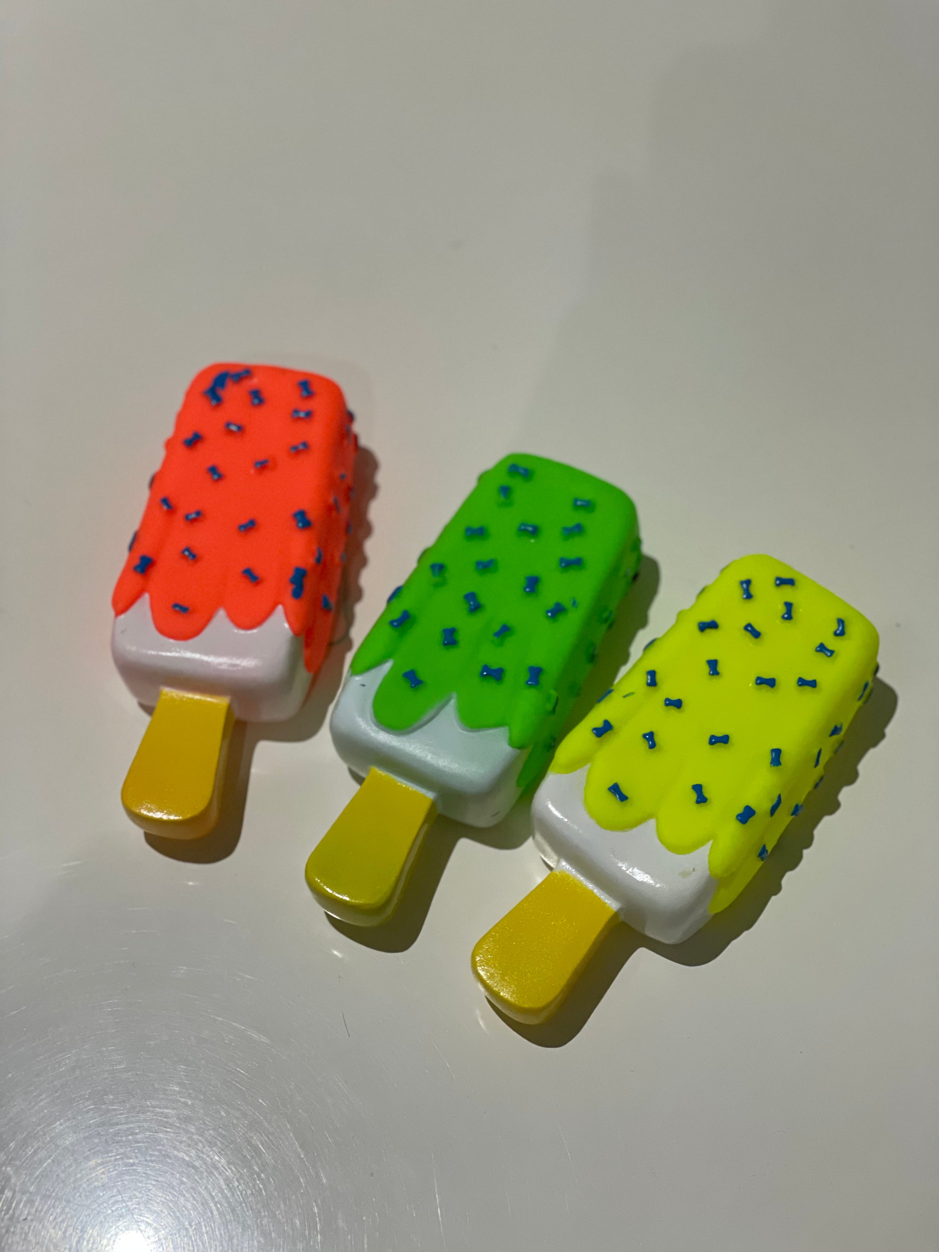 Squeaky Ice Cream Popsicle Dog Toy 15 cm – Bone Print, Assorted Colours, Soft Chew