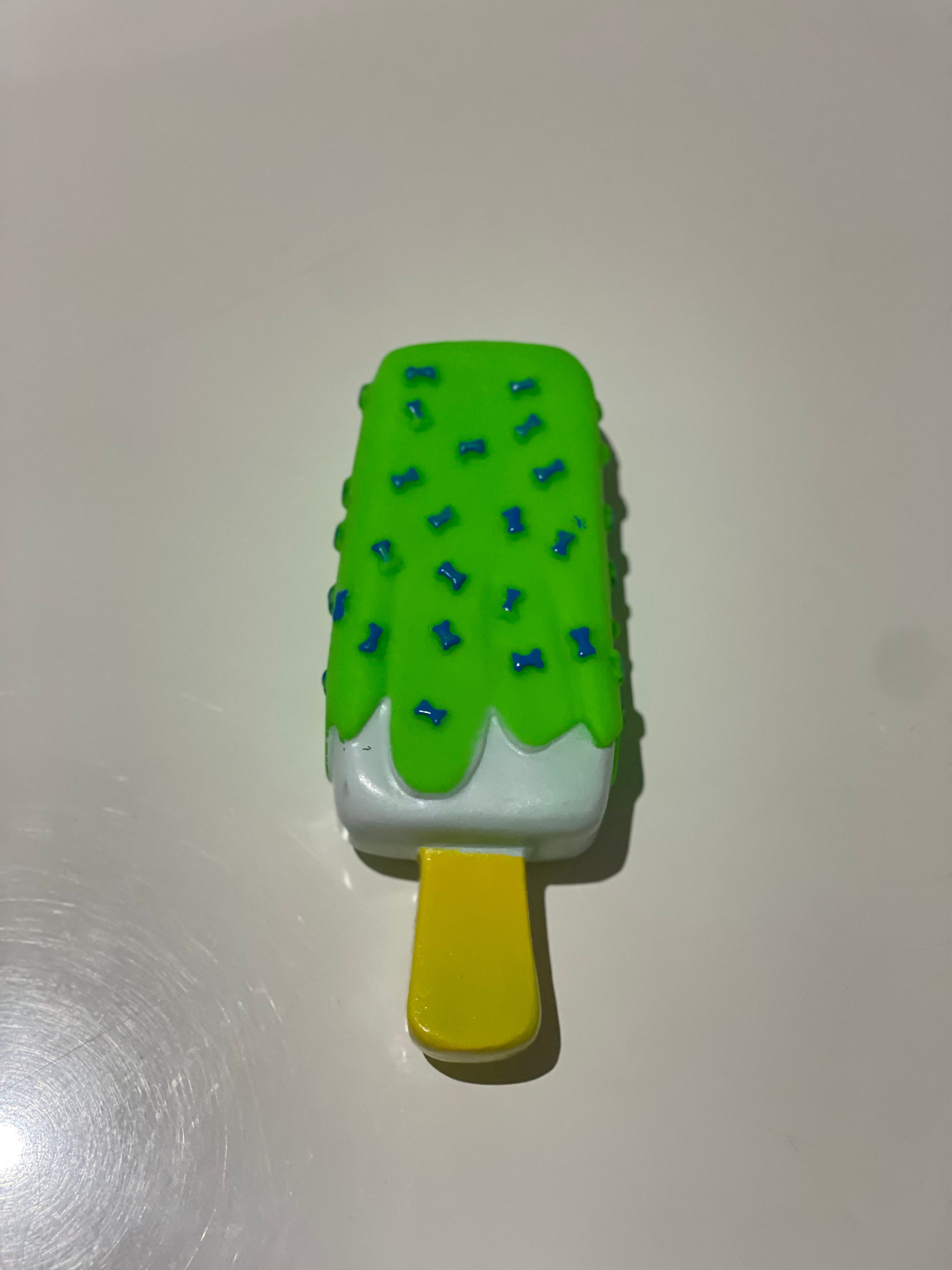 Squeaky Ice Cream Popsicle Dog Toy 15 cm – Bone Print, Assorted Colours, Soft Chew