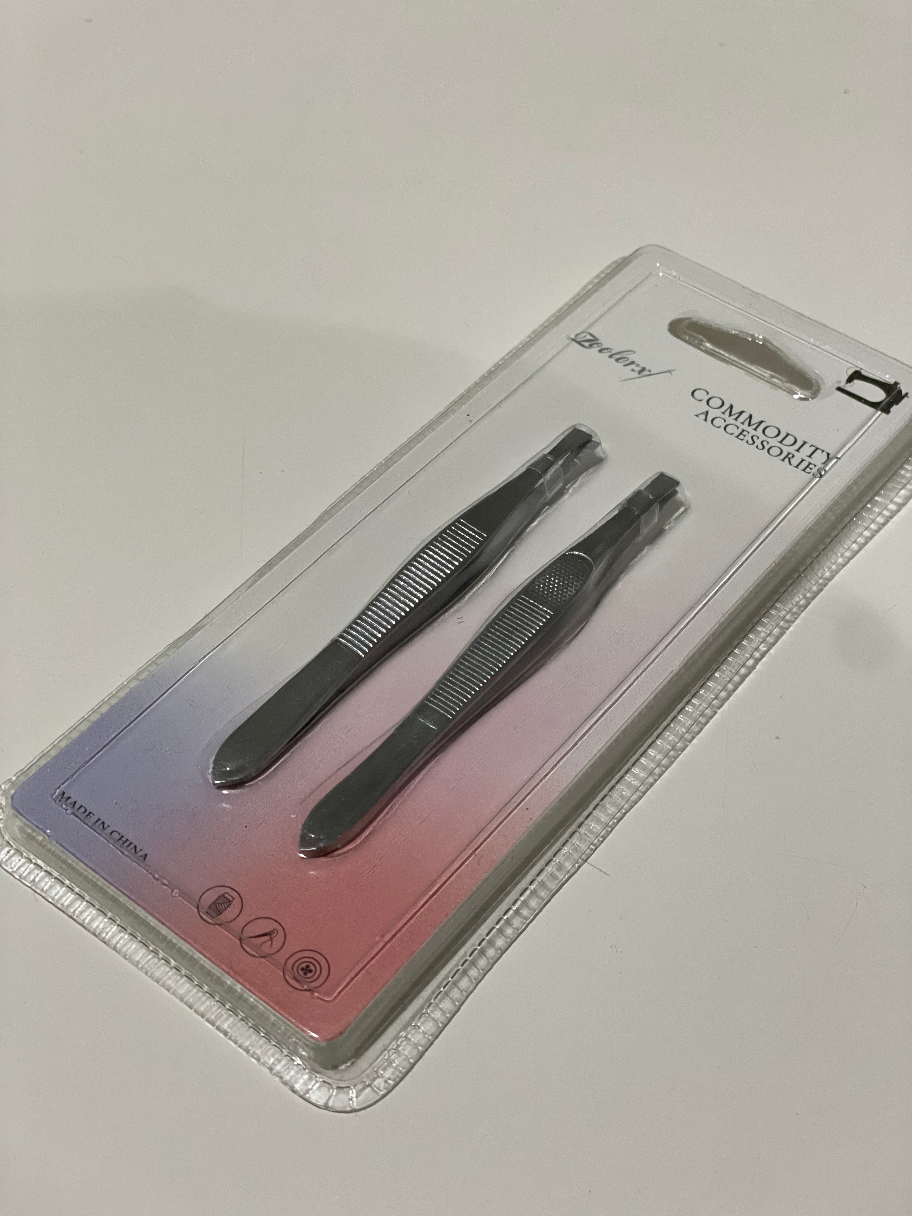 Stainless Steel Tweezers Set (2 Pack) – Slant Tip Eyebrow Pluckers