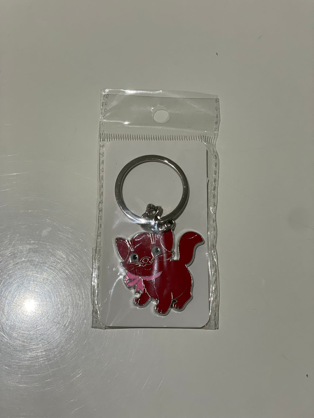 Metal Cat w/ Ribbon Keychain 10 cm – Enamel Heart Charm (Assorted Colours)